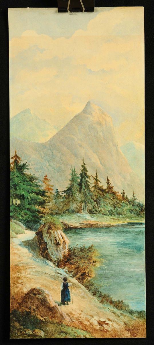 Henry Mark˜ (1855-1921) Paesaggio montano con contadina  - Auction Antiquariato, Argenti e Dipinti Antichi - Cambi Casa d'Aste