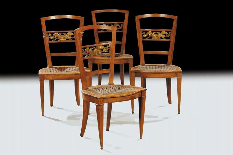 Quattro sedie Direttorio in noce, fine XVIII secolo  - Auction Antiquariato, Argenti e Dipinti Antichi - Cambi Casa d'Aste
