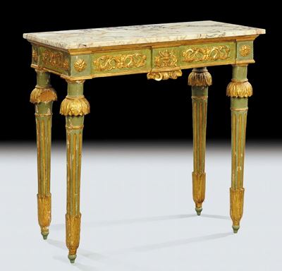 Console Luigi XVI in Legno Laccato e Dorato, XVIII Secolo
