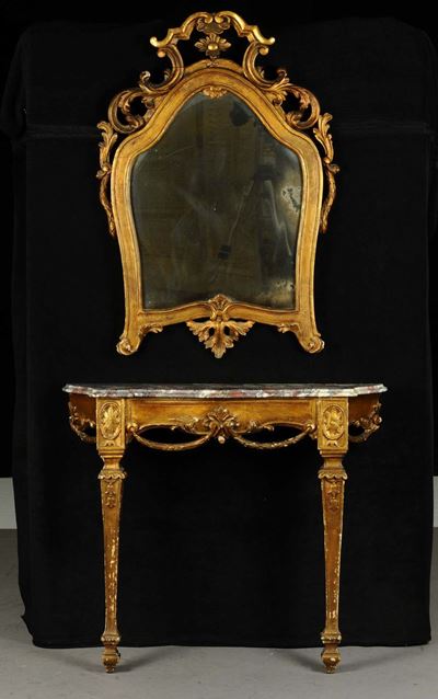 Console Luigi XVI da Parete Intagliata e Dorata, XX Secolo