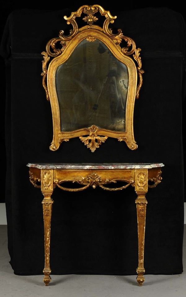 Console Luigi XVI da parete intagliata e dorata, XX secolo