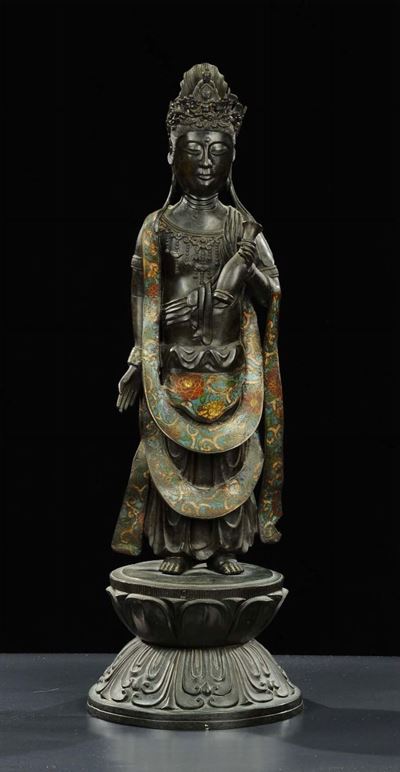 Scultura in Bronzo Brunito Raffigurante Divinità Orientale, Cina