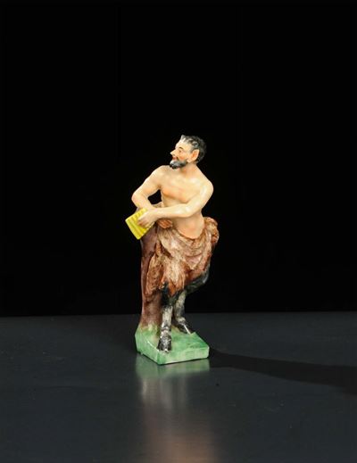 Scultura in Terraglia Policroma Raffigurante Pan, XIX Secolo