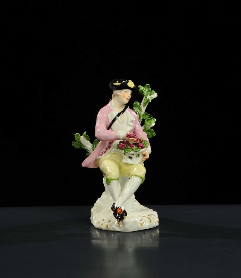 Figura in porcellana con personaggio maschile con cesto di fiori, Meissen XIX secolo  - Asta Antiquariato, Argenti e Dipinti Antichi - Cambi Casa d'Aste