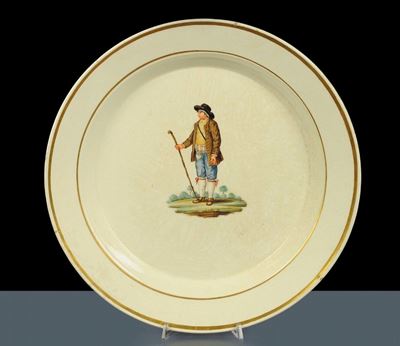 Grande Piatto in Ceramica Tipo Giustiniani con Figura Maschile, XIX Secolo