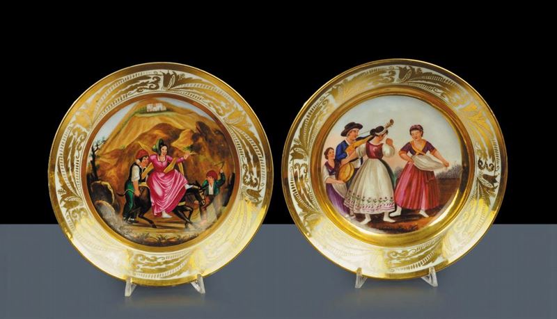 Coppia di piatti in porcellana firmati Brandi, Napoli XIX secolo  - Auction Antiquariato, Argenti e Dipinti Antichi - Cambi Casa d'Aste