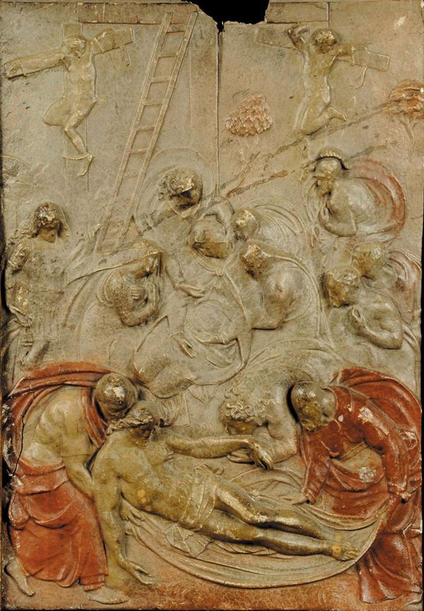 Bassorilievo in stucco raffigurante la deposizione di Cristo, XVIII secolo