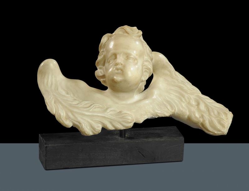 Testa di angelo in marmo bianco, Roma XVIII secolo  - Auction Antiquariato, Argenti e Dipinti Antichi - Cambi Casa d'Aste