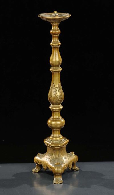 Candeliere in Bronzo Dorato,toscana XVII Secolo