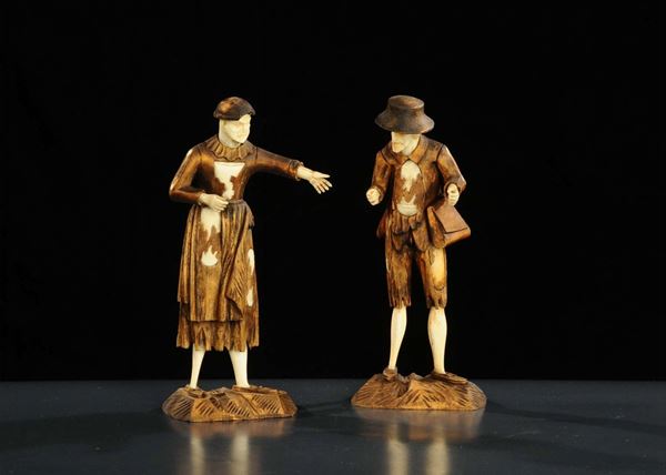 Coppi di statuine in legno e osso, Nord Europa XIX secolo