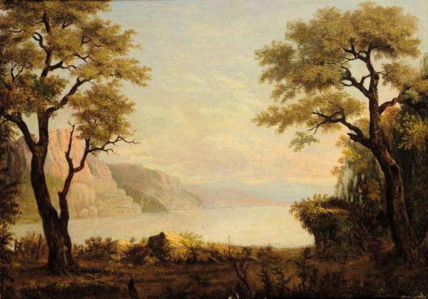 Scuola Inglese del XVIII secolo Paesaggio con lago