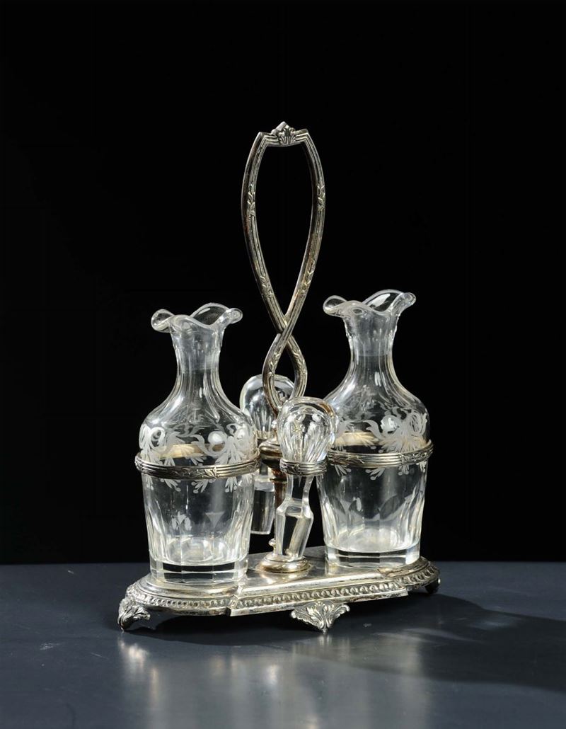 Oliera in argento con ampolle in vetro  - Auction Antiquariato, Argenti e Dipinti Antichi - Cambi Casa d'Aste