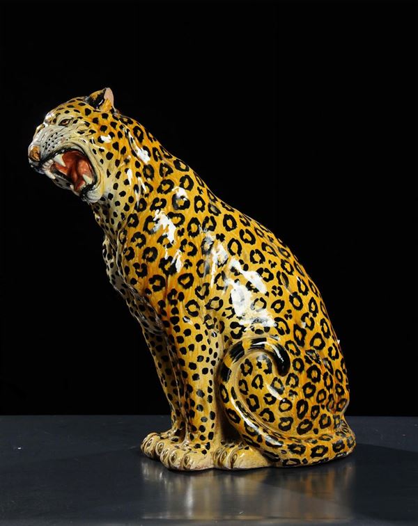 Leopardo in ceramica policroma