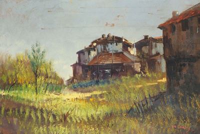 De Carlis (XX Secolo)paesaggio con Case